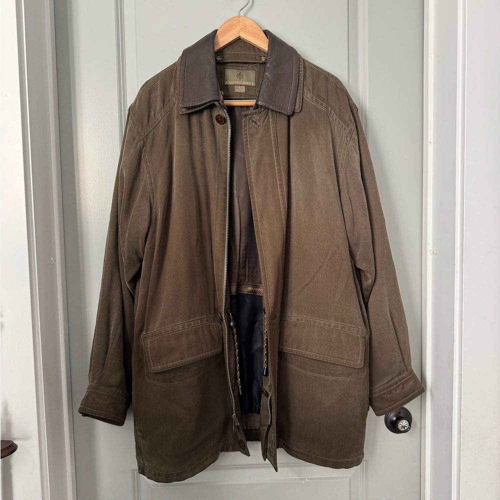 Rainforest Tencel Barn Coat w/ Removable Down Filled Lining and Leather Collar